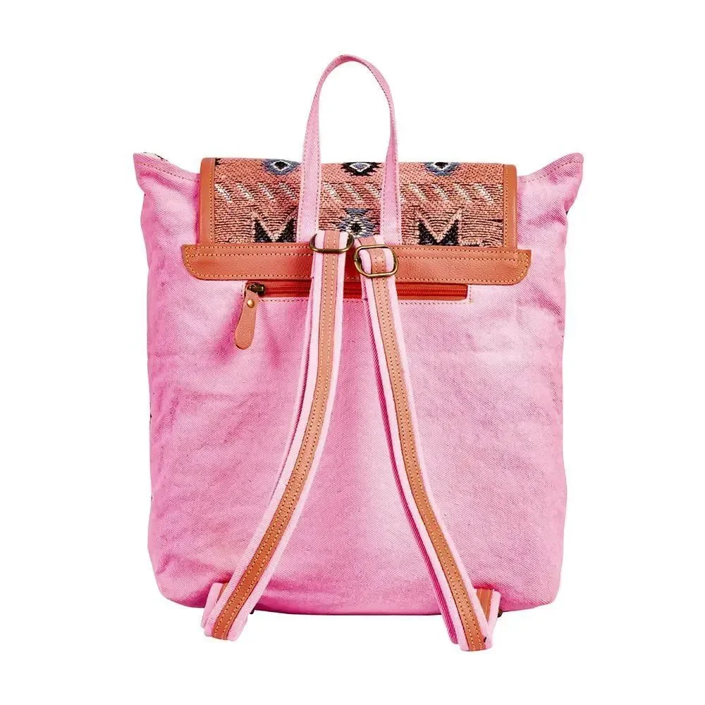 Myra Bag Handmade Suzanna Backpack Upcycled Canvas & Cowhide Leather